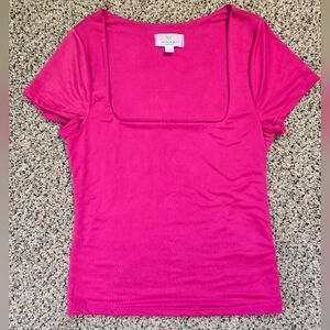 Live In The Moment Elegant Magenta Short Sleeve Square Neck Top Size S Women EUC